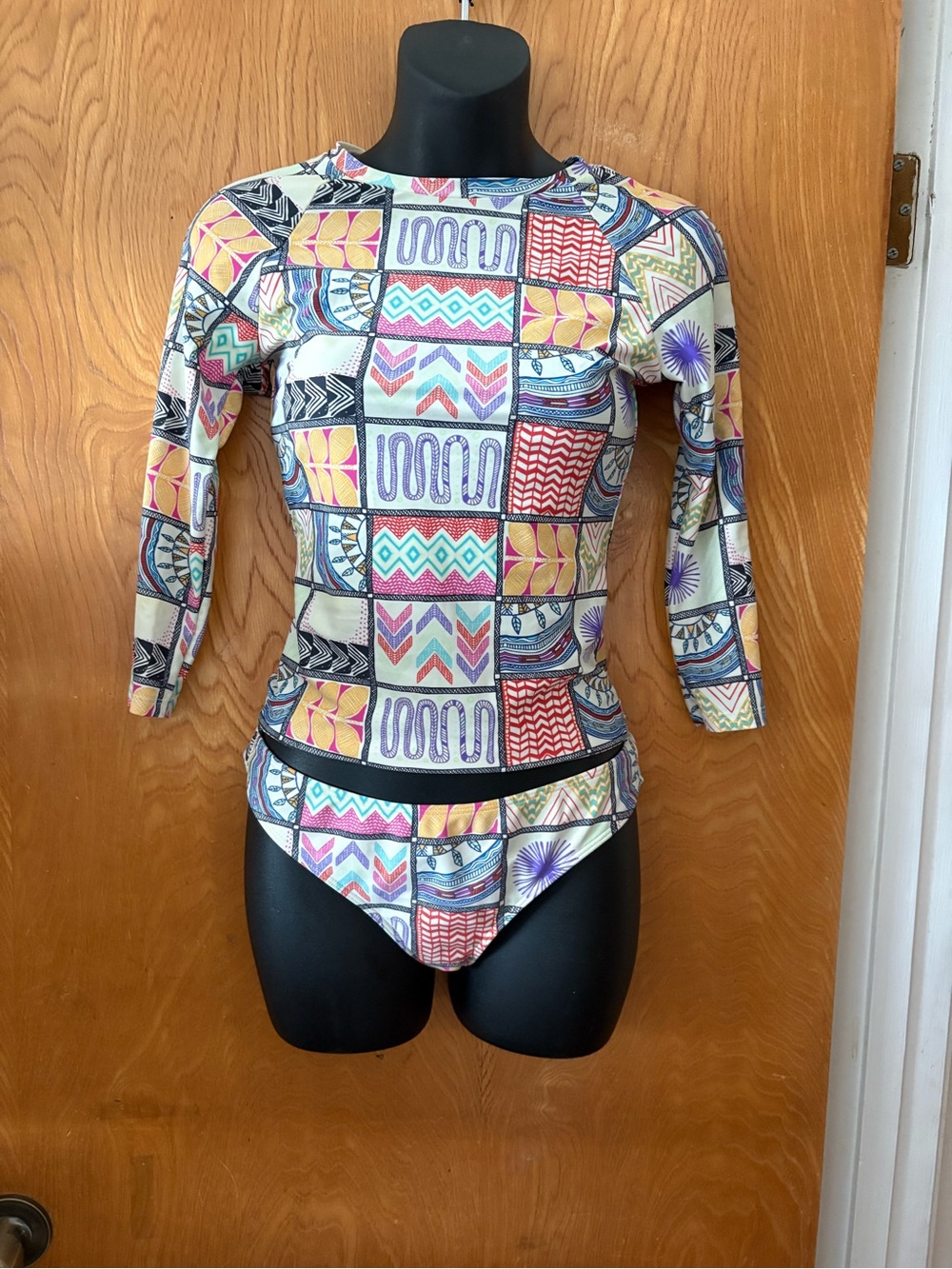 Mara Hoffman Multi-Color quilted Geometric rash guard top XS and bottom S